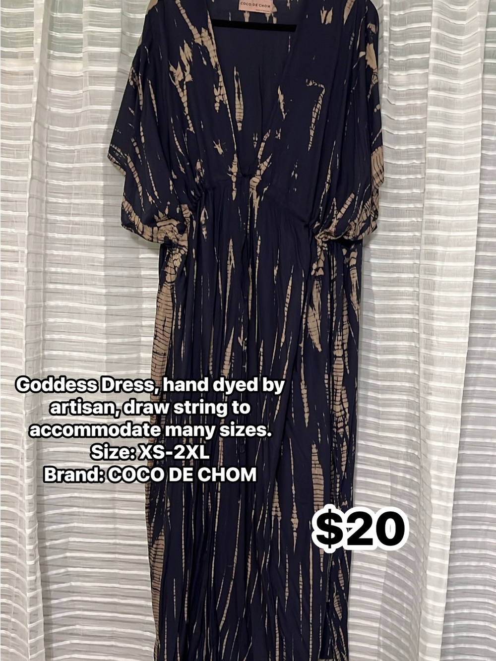 Coco de Chom Navy and Beige Tie-Dye Maxi Dress